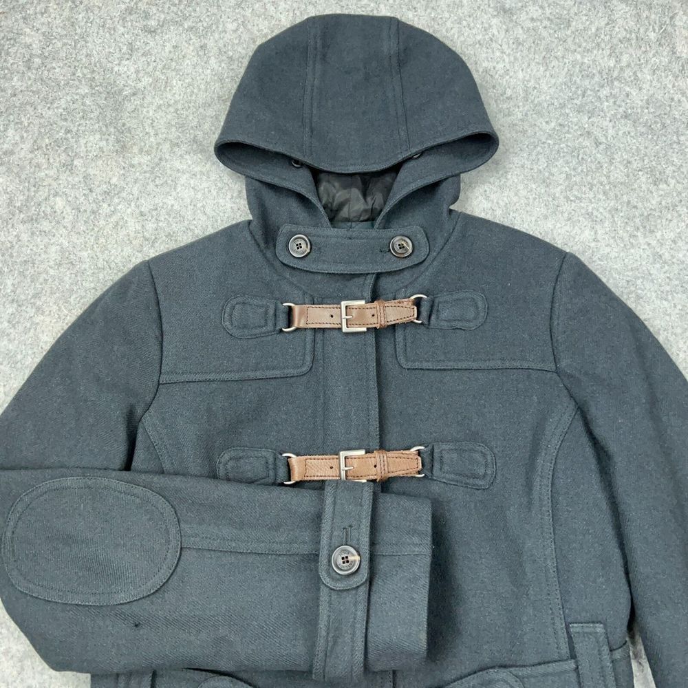 VTG Juicy Couture Coat Womens 8 Gray Hooded Insulated Buckle Peacoat Jacket Y2K